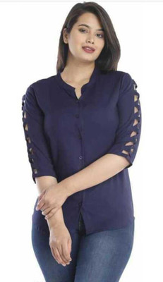 BITU FASHIONS Casual Solid Women Blue Top