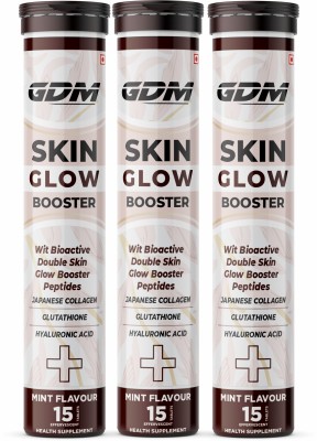 GDM NUTRACEUTICALS BIOACTIVE DOUBLE SKIN GLOW BOOSTER 45 EFFERVESCENT TABLETRS IN MINT FLAVOUR(3 x 15 Tablets)