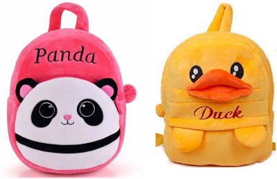 Fangsu kids School Bag / Soft Plush Bag/Soft Toys (Duck & Panda) Waterproof Backpack(Pink, 10 L)