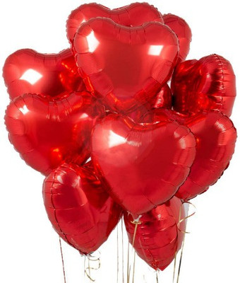 Blooms Mall Solid 10 Pcs Red Heart Foil Balloon Set for Valentine's/Anniversary/Birthday. Balloon(Multicolor, Pack of 10)