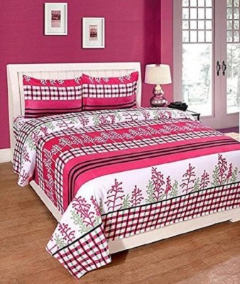 Aarvi Fab 130 TC Microfiber Double 3D Printed Flat Bedsheet(Pack of 1, Pink)
