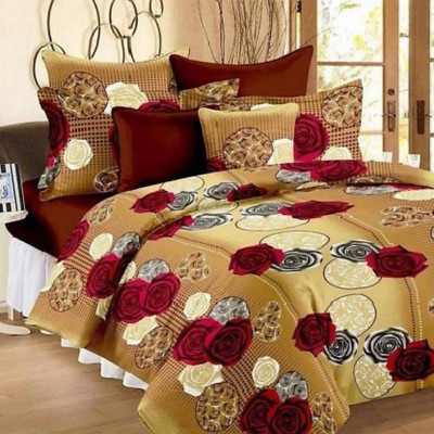 KIDSCOLLECTIONS 140 TC Microfiber Double Self Design Flat Bedsheet(Pack of 1, Yellow)