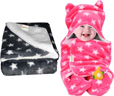 Oyo Baby Printed Crib Crib Baby Blanket for  AC Room(Woollen Blend, Grey, Pink)