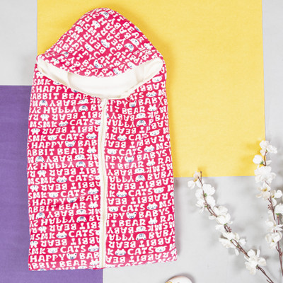 BABY ZONE Text Print Single Hooded Baby Blanket for  AC Room(Polyester, Red)