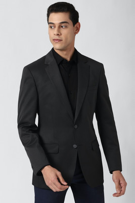 PETER ENGLAND Solid Single Breasted Casual Men Blazer(Black)