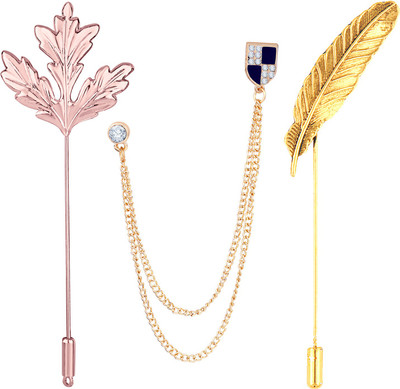 mahi Trendy Combo of Leaf and Dual Chain Lapel Pin\Brooch Brooch(White)