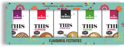 Continental THIS 3 in 1 Premix Combo (Creamy + Hazelnut + Cappuccino + Caramel + Mocha ) Instant Coffee(5 x 141.6 g)