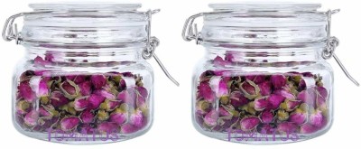 TOMATUS Glass Cookie Jar  - 500 ml(Pack of 2, White)