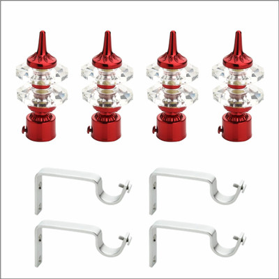 GLOXY Red Rod Rail Bracket, Curtain Knobs, Curtain Hooks, Curtain Rods Metal(Pack of 4)