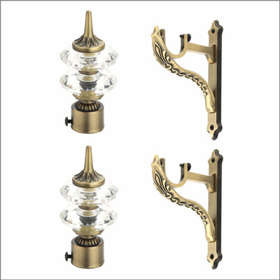 GLOXY Gold Rod Rail Bracket, Curtain Knobs, Curtain Hooks, Curtain Rods Metal(Pack of 2)