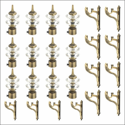 GLOXY Gold Rod Rail Bracket, Curtain Knobs, Curtain Hooks, Curtain Rods Metal(Pack of 12)