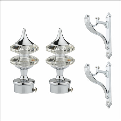 GLOXY Silver Rod Rail Bracket, Curtain Knobs, Curtain Hooks, Curtain Rods Metal