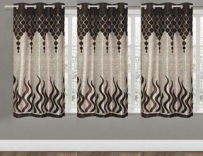 Sehbhagi 153 cm (5 ft) Polyester Semi Transparent Window Curtain (Pack Of 3)(Printed, Brown)