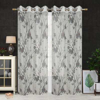 Brand Roots 153 cm (5 ft) Polyester Semi Transparent Window Curtain (Pack Of 2)(Self Design, Grey)
