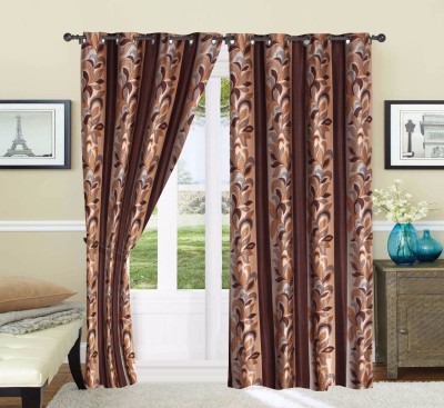 Achintya 153 cm (5 ft) Polyester Semi Transparent Window Curtain (Pack Of 2)(Floral, Brown)