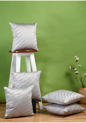 Fazar Creations Dupion Silk Cushions Cover(40 cm*40 cm, Pack of 5, Silver)