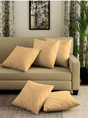 Fazar Creations Dupion Silk Cushions Cover(40 cm*40 cm, Pack of 5, Gold)