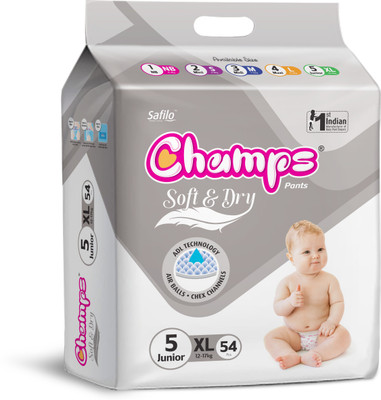 Champs Soft and Dry Baby Diaper Pants|Pack of 1 - XL(54 Pieces)