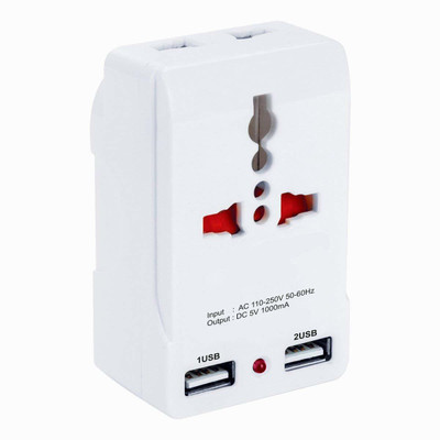 VVG TRADERS Dual USB Charger with Universal 2 Pin & 3 Pin Plug Worldwide Adaptor(Multicolor)