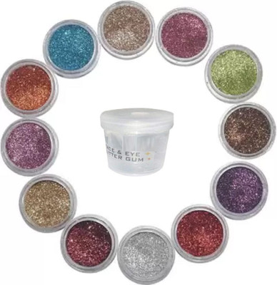 Emijun 3D Multicolor Eyeshadow Glitter Powder Eyes + Face + Body With glue 28 g(MULTI COLOR)