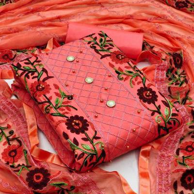 Skycrue Cotton Blend Embroidered Salwar Suit Material Price History