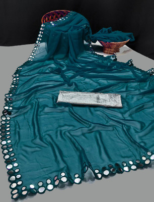 DHARMEE Embellished Bollywood Georgette Saree(Dark Green)