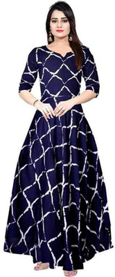 Shrisay fashion Flared/A-line Gown(Blue, White)