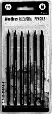 Prescent Woodless Charcoal Graphite Sketching Pencil for Artist (HB,2B, 4B,6B,8B, and EE) Pencil(Pack of 6)