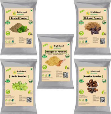 Brightland Combo of- Bio Organic Amla Reetha Shikakai Brahmi & Fenugreek (methi seeds) Powder [60gm Each](300 g)