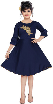 Bismillah Today Fashions Girls Below Knee Festive/Wedding Dress(Blue, 3/4 Sleeve)