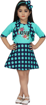 Samshil Fashion Girls Above Knee Festive/Wedding Dress(Blue, Half Sleeve)