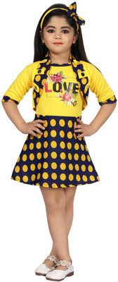 Bismillah Today Fashions Girls Above Knee Festive/Wedding Dress(Yellow, Half Sleeve)
