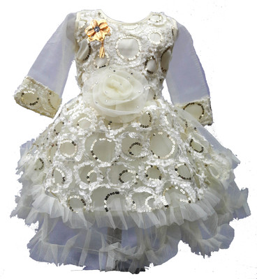 kids fashion hub Baby Girls Midi/Knee Length Festive/Wedding Dress(White, Sleeveless)