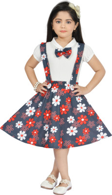 M. MONGELA DRESSES Girls Midi/Knee Length Casual Dress(Multicolor, Sleeveless)
