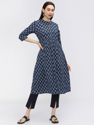 Vishudh Women Printed A-line Kurta(Blue)