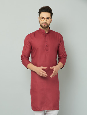 LEMONX Men Solid Straight Kurta(Maroon)