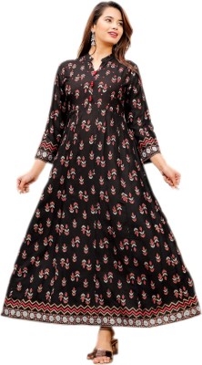 SRIRADHE APPARELS Women Printed Gown Kurta(Black)