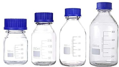 Salco Reagent Bottles (Narrow Mouth) Graduated GL45 Storage Glass (100,250,500,1000ML) Laboratory Dropper Bottle(Borosilicate Glass 1000 ml Pack of4)