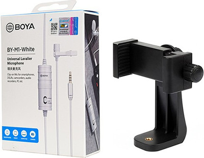 BOYA BY-M1 white with Mount5 Omnidirectional Lavalier Condenser Microphone
