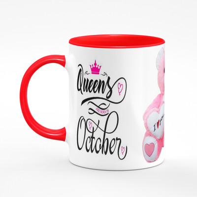 THE NK Store Printed Coffee mug Queens Are Born In October Happy Birthday Red Coffee mug Ceramic Coffee Mug(330 ml)