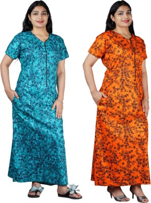 Wristy Women Maternity/Nursing Nighty(Green, Orange)