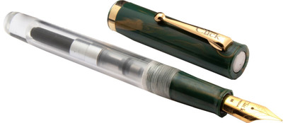 Ledos Click Orion Acrylic Barrel Medium Nib With Converter Green Fountain Pen(Ink Color - Blue)
