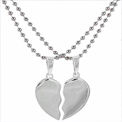 Love And Promise Valentine Day His And Her Couple I Love You Silver Locket With Chain Silver, Rhodium Alloy, Metal Pendant Set