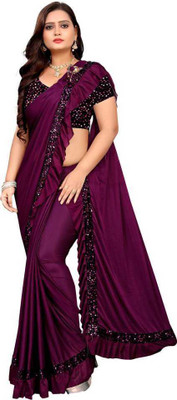 JAY AMBEY FABRICS Solid/Plain Bollywood Lycra Blend Saree(Purple)