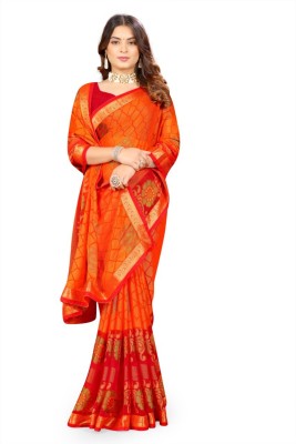 Harsiddhi fashion Printed Bollywood Chiffon, Brasso Saree(Orange)