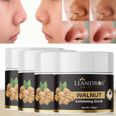 leandros Walnut Face & Body scrub(100GR)pack of 4|Dead Skin & Blackhead Remover  Scrub(400 g)
