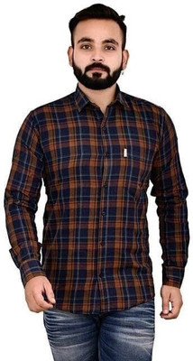 sandeep Men Checkered Casual Dark Blue, White, Brown Shirt