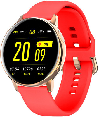 Time Up Gold Dial Custom Face,BT Calling,Music,Multi Sports & Health Features Smartwatch(Red Strap, Free Size)