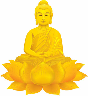 StickerYard 55 cm Yellow Buddha On Lotus Self Adhesive Sticker(Pack of 1)