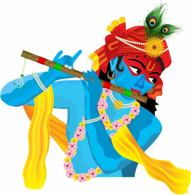 StickerYard 55 cm Krishna With Flute Self Adhesive Sticker(Pack of 1)